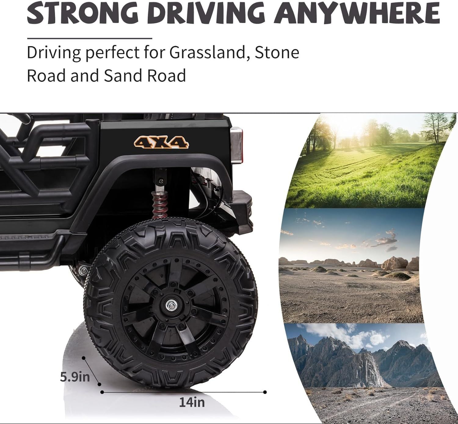 Black 48.4" Large Ride On Car for Kids, Battery Powered Electric Car