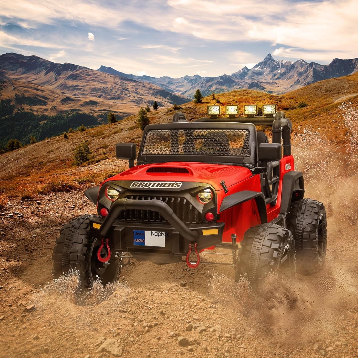 Red 48.4" Large Ride On Car for Kids, Battery Powered Electric Car