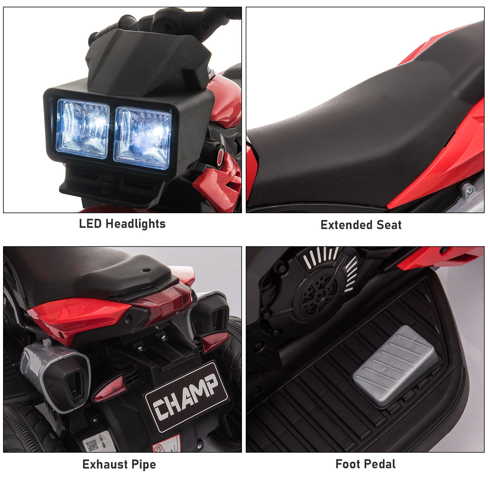 Red 6V Kids Electric Motorcycle Ride-On Dirt Bike Toy With Music Horn